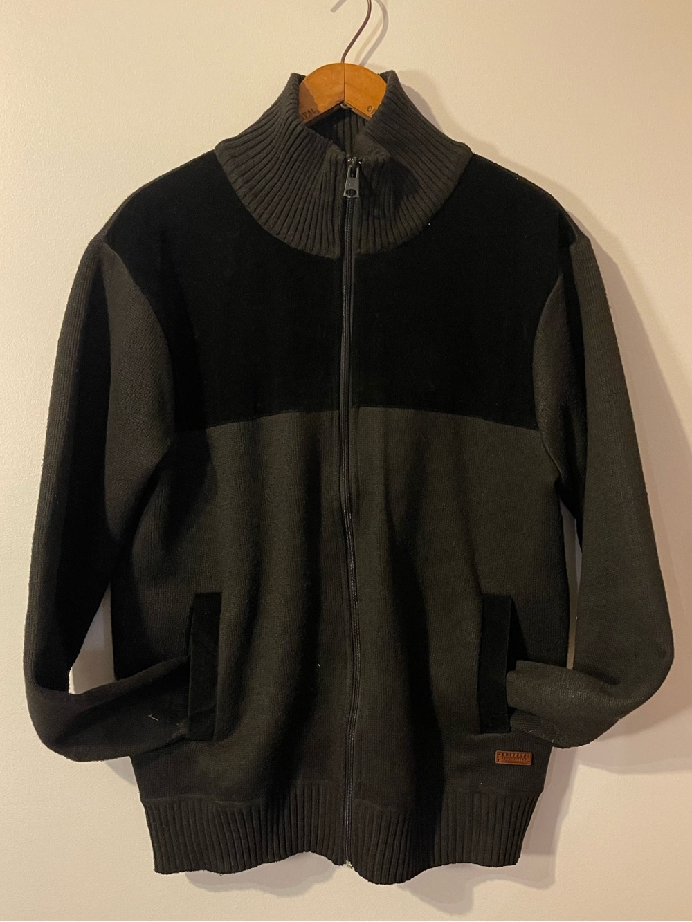 Buffalo David Bitton Charcoal Black Plaid Lined Fleece Zip Sweater XL